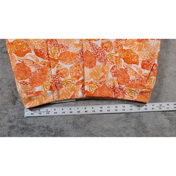 LOFT Peyton Shorts 8 Orange White Seashell Linen Blend Pleated Summer - Picture 8 of 10